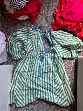 Free People Green and White Striped Playsuit